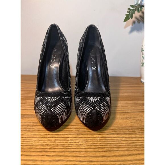 ALDO BLACK & SILVER CHEVRON RHINESTONES ZIGZAG PLATFORM PUMPS HEELS size 7 - Picture 2 of 10